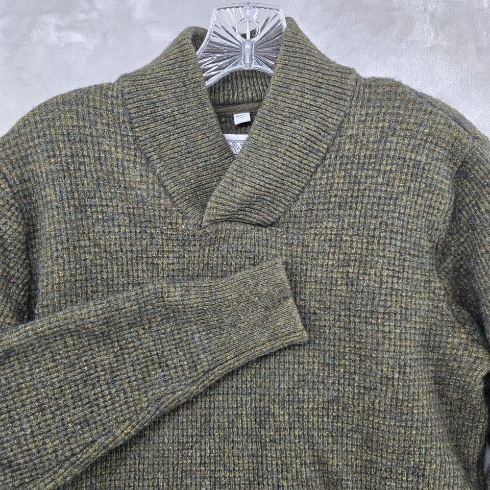 Schott Bros Sweater Mens Small Green Shawl Neck Wool‎ Blend Waffle Knit Pullover